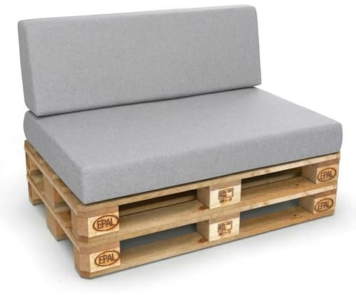 Best Wool Palettenkissen Set – 2er Set für Europaletten, Sitzkissen 120 x 80 cm + Rückenkissen 120 x 40 cm, Palettenpolster mit granuliertem Polyurethan-Schaum, gesteppt, bequem, Hellgrau