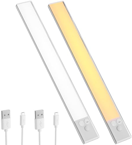 OUSFOT LED Sottopensile Cucina 30cm 2 Pezzi | Luce LED Sottopensile con Sensore di Movimento 3 Temperature di Colore e Modalità, Ricaricabile Tramite USB‑C