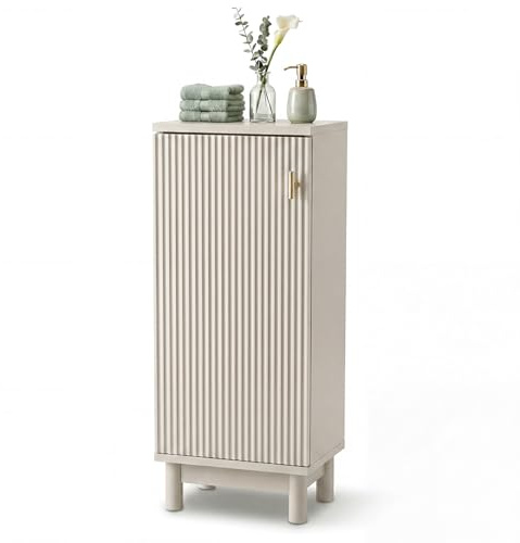 Levede Bathroom Storage Cabinet, Slim Freestanding Bathroom Storage Unit, Floor Cabinet with Adjustable Shelf, Soft Close Hinges, Anti-Tip Kit, 23x34x83.5cm, Cream