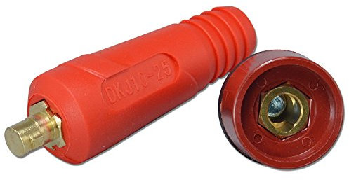 RIVERWELD TIG Welding Cable Panel Connector Plug & Socket Set DKJ10-25 & DKZ10-25 200Amp with Red Colour Dinse-Style Quick Fitting 2pcs