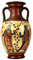 Antike, griechische Vase, Amphore, Göttin Athene, Aphrodite und Gott Dionysos, handgefertigt, Keramik, rund, Rot und Orange, 26 cm