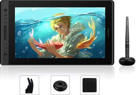 HUION Kamvas Pro 16 Grafiktablett mit Display Drawing Tablet mit Tilt-Funktion und 6 Drucktasten+1 Touch-Leiste, Geeignet für Chromebook, Windows & Mac -Ideal für Fernunterricht