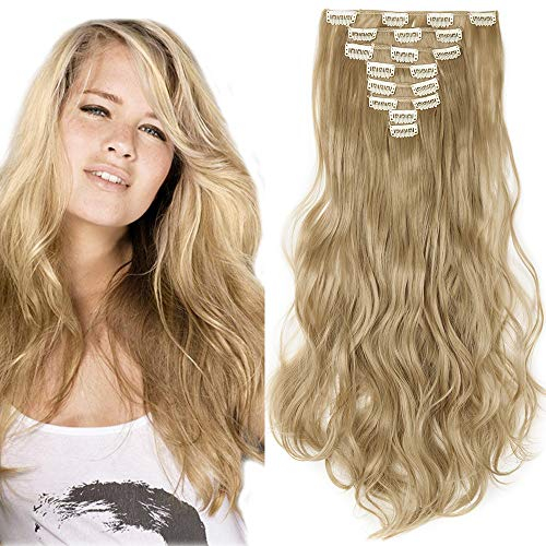 SEGO Clip in Extensions 8 Teiliges Set Haarverlängerung Haarteil wie Echthaar gewellt Mittelblond 43 cm