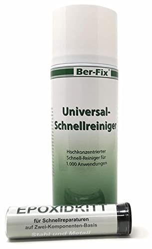 Ber-Fix 2K Epoxidkitt Reparaturset: 56g Knetmetall + 400ml Universalreiniger | Hitzebeständig bis 300°C, Wasserdicht, Schnellhärtend | Modellierbare Reparaturpaste statt Flüssigmetall