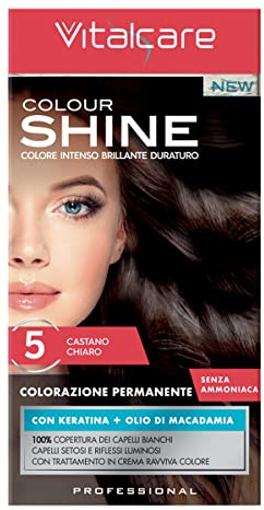 Vitalcare Colourshine - Coloración permanente profesional sin amoniaco, tinte de cabello con queratina y aceite de macadamia, color marrón claro