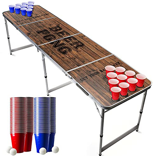 Beer Pong® - Table Officielle + 120 Cups + 6 Balles - Table Pliable et Transportable avec Revêtement Etanche Anti-Rayures - Homologuée pour Les Tournois de Biere Pong - Jeu à Boire