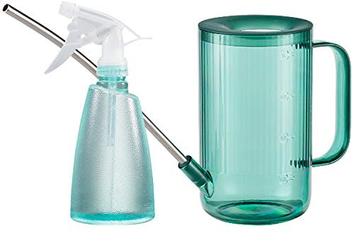 Vaupan Pflanzengießkanne, Edelstahl Gießkanne mit langem Auslauf und 500ml Sprühflasche mit feinem Nebel zum Gießen von Indoor-Outdoor-Pflanzen, Sukkulenten und Blumen (34oz/1L Grün)