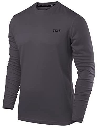TCA Element Sport Langarmshirt Herren - Funktionsshirt mit Rundhalsausschnitt - Laufshirt Running Shirt atmungsaktiv - Langarm Sportshirt - Sport Oberteil - Grau, XL