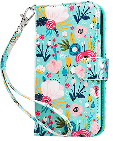 ULAK for iPhone 12/12 Pro Case Wallet, Flip Case with Card Holder PU Leather + TPU Bumper Stand Cover Kickstand Full Protective Phone Case for iPhone 12/iPhone 12 Pro 6.1 inch, Flower