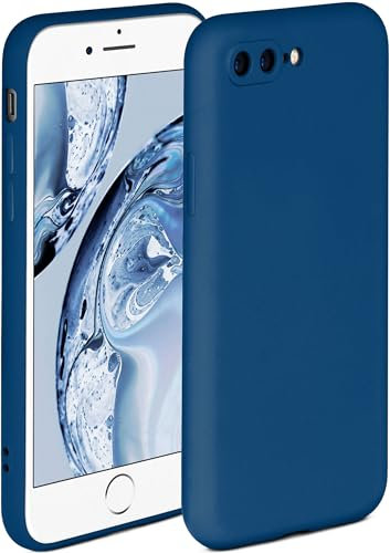 ONEFLOW Coque Souple Compatible avec iPhone 7 Plus/iPhone 8 Plus, Coque en Silicone, Bord surélevé pour la Protection d'écran, Double Couche, Coque Souple pour téléphone - Bleu Mat
