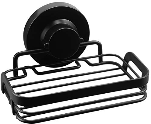 Cornat Seifenhalter 3 in 1 - Stabiler Gitterkorb - 3 verschiedene Befestigungsoptionen mit Saugnapf, Klebepad & Bohren - Schwarz/ Seifenablage /Duschablage mit Seifenschale/T3402761 / Legierter Stahl