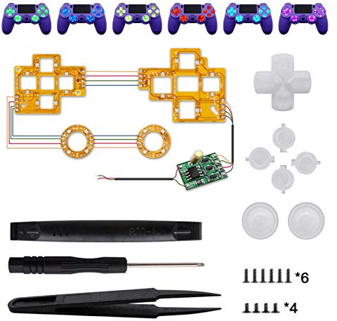 ASHATA 6-farbig beleuchtete Daumenstifte DTF-LED-Tasten-Kit für -Controller, Mehrfarbig rot/grün/blau/hellgelb/lila/Cyan, mit Werkzeugen - Controller Nicht im Lieferumfang enthalten