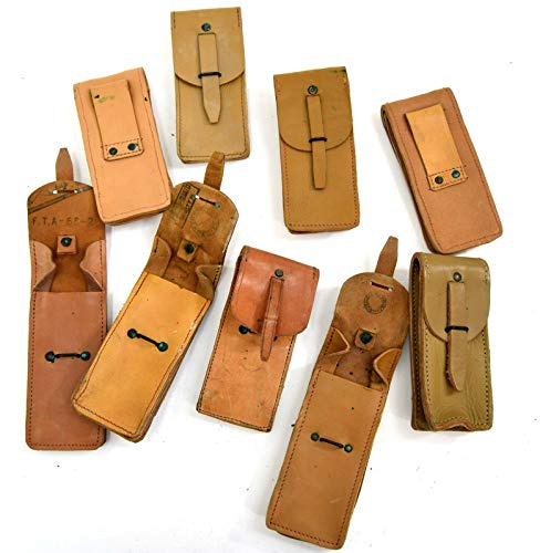 3 x French Army Tan Leather Ammo Pouches | Military Surplus Cartridge Pouches, Vintage Leather Utility Pouch Set, Reenactment Gear, Belt Storage for Outdoor, Hunting & Collectors
