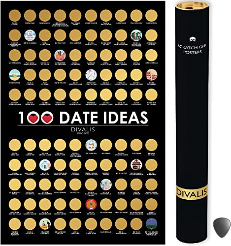 Divalis 100 Dates Rubbelliste zum Rubbeln – Rubbelabenteuer Paar Dinge zu tun Poster zum Rubbeln Motivierende Archievements Checkliste, Schwarz und Gold, L