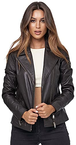 Tazzio Lederjacke Damen Echtleder Jacke im Biker Look mit coolen Zipper-Details & Reverskragen F506