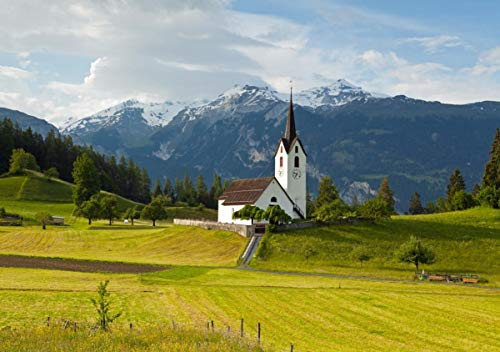 Haeran River Schweizer Alpen Wiese Kirche DIY 5D Diamond Painting by Number einzigartige Kits Home Wall Decor Crystal Strass Wall Decor