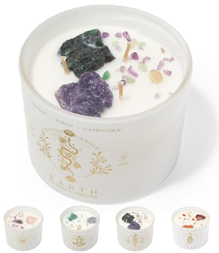 Healing Crystal Candle, 3 Wick Stier, Virgo, Steinbock, Sternzeichen mit Kristallen auf der Innenseite. Zodiac Gifts for Women, Real Crystals and Healing Stones Manifestation Candle, Meditation Candle