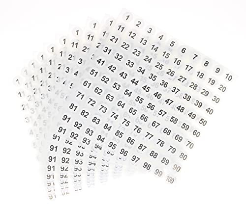 GODLOVEM 10 Blatt Nummernaufkleber, 1 bis 100 Zahlen, selbstklebend, 10 mm, rund, Weiß