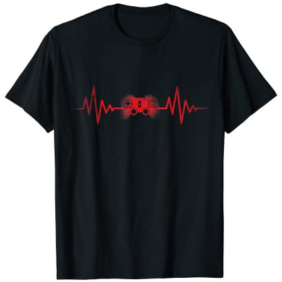 Ecg Heartbeat Videospiel-Player Gaming-Konsole PC Geek Nerd T-Shirt