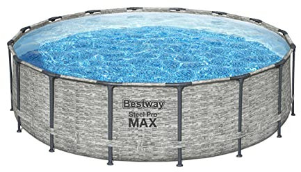 Bestway Steel Pro Max Above Ground Pool - Round Swimming Pool Set - Grey Stone Effect - 16 ft