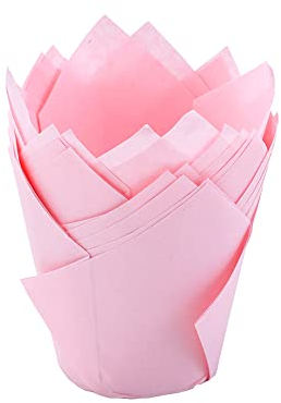FSSTUD 100 Pcs Paper Baking Cups Tulip Cupcake Liners Muffin Baking Liners Grease Resistant Cupcake Wrappers Weddings Birthdays Treat Cups for Festivals Party Pink