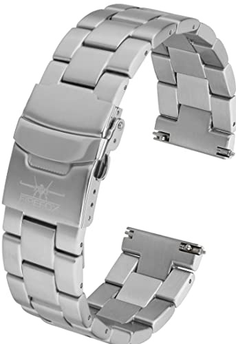 FIREFOX Ersatz- Uhrenarmband Metall MB05 lang XL kürzbar Edelstahl voll massiv Damen Herren schwarz Silber grau guncolor Gold Bicolor Breite 18mm 20mm 22mm 24mm 26mm Quick Release