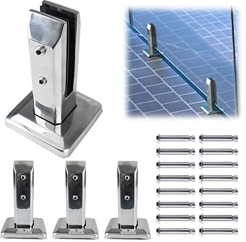 Muzata GS10 SO4 - Confezione da 4 morsetti in vetro rettangolari in acciaio inox, spessore 8 mm - 14 mm, per recinzioni per piscine e recinzioni, per balconi da giardino, confezione da 4 pezzi