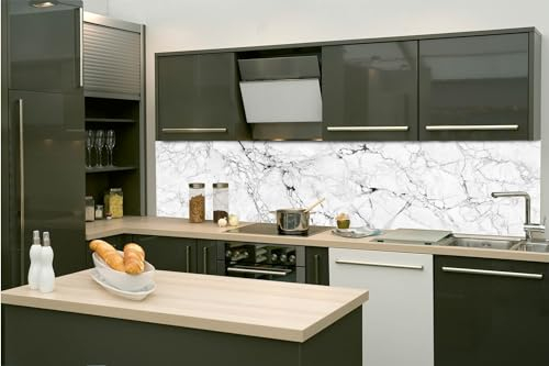Dimex Küchenrückwand Folie Selbstklebend WEIßE MARMORSTRUKTUR 260 x 60 cm | Klebefolie - Dekofolie - Spritzschutz für Küche | Made in EU