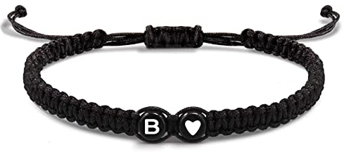 EVEMATE Armband mit Buchstaben und Herz für Pärchen | Partnerarmband Geflochtenes Band | Freundschaftsarmband Geschenk Paar für Frauen und Männer (B)