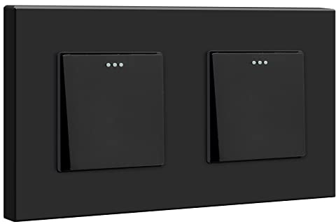 BSEED Double Interrupteur Mural 1 Gang 1 Voie,Interrupteur Encastrable Moderne Noir,10A Interrupteur à Bascule avec Panneau en Plastique,Interrupteur d'Éclairage pour la Salle de Bains-157mm