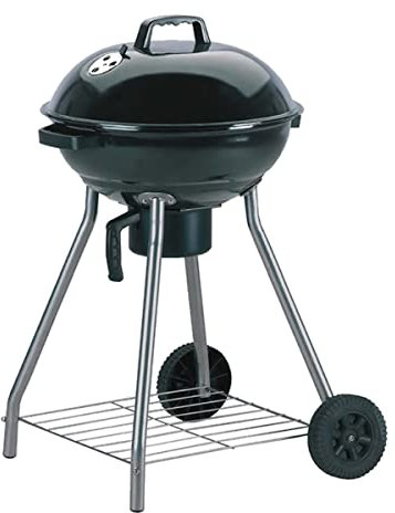 JUANIO Barbacoa de Jardín de Carbón de Madera Redonda con Ruedas con Tapa y Parrilla de Acero - Diámetro 47 x Altura 82 cm