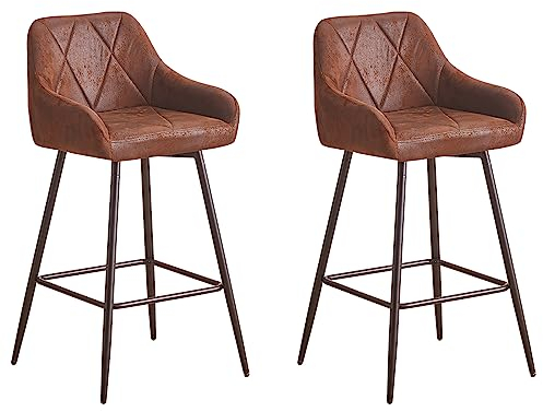 JaHECOME Kunstleder Barhocker Leather Barstuhl mit Armlehne Gepolsterter Tresenhocker Bistrohocker Outdoor Diamant Design Hocker für Küche Esszimmer Restaurant Bar(2,braun)
