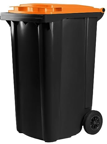 Bauer Mülltonne mit 2 Rädern und Deckel, Müllgroßbehälter, Abfalltonne, Mülleimer, Volumen: 240 Liter, Farbe: Grau/Orange, Größe: 1092 x 578 x 734 mm