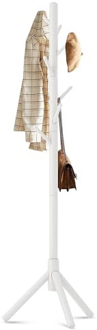 Bayt Porte-Manteau sur Pied en Bois Blanc – 8 Crochets – Hauteur Réglable 175 cm – Design Élégant et Stable pour Entrée ou Chambre