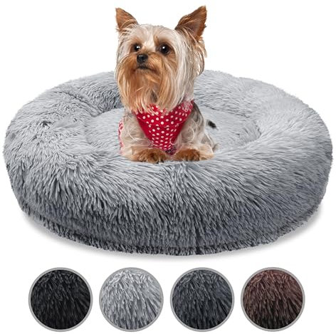 bluzelle Orthopädisches Hundebett für Kleine Hunde & Katzen, 50cm Donut Kissen Waschbar Rund Memory Foam Hundekorb Katzenbett Flauschig Hundekissen Katzenkissen, Farbe:Hellgrau