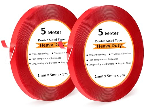 Rusoz Nastro Biadesivo Extra Forte, 2 rotoli di Biadesivo Extra Forte Trasparente Lunghezza 5m, Larghezza 5mm Biadesivi Potenti Impermeabile Senza Tracce per l'artigianato e la Decorazione fai da te