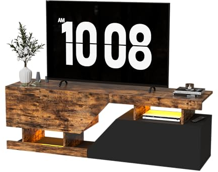 Mueble Bajo para TV de Hasta 65 Pulgadas Con Iluminación LED - Apertura Sin Asas, 2 Puertas, Aparador para Salón y Dormitorio