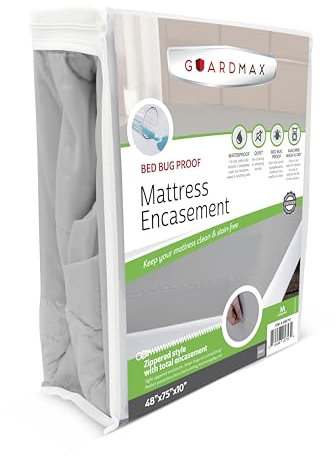 Guardmax Jersey-Strick-Matratzenüberzug für Wohnmobile, wasserdicht und gegen Bettwanzen, bequem, weich und geräuschlos, mit Reißverschluss, Milben-P0roof (48 x 75 x 10)