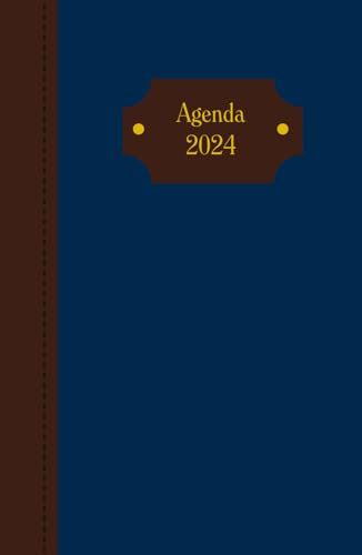 Agenda 2024: Agenda giornaliera copertina rigida 2024, diario, notebook, formato A5 14.8X21CM, una pagina per giorno sabato e domenica inclusi, ... rigida BLU / MARRONE, versione premium