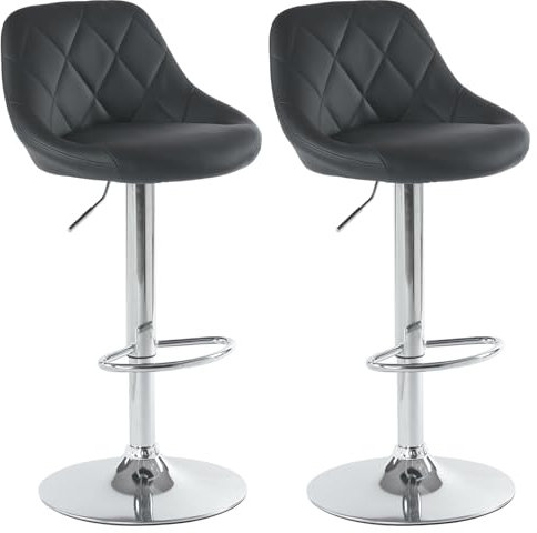 LEADZM Tabouret de Bar Lot de 2 Chaise de Bar Réglable Hauteur en PU Rotatif sur 360°, avec Dossier et Repose-Pieds (Noir)