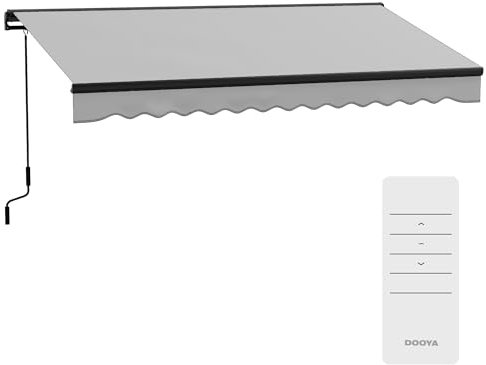 Outsunny 3.5 x 2.5m Electric Awning with Remote Controller, Aluminium Frame Retractable Awning, Half Cassette Sun Canopies for Patio Deck Door Window, Light Grey
