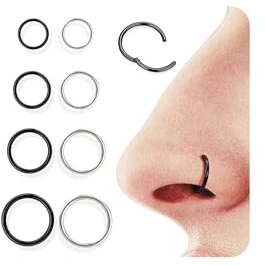 Diamday 8stk Nasenpiercing Ring 16G/18G 316L Chirurgenstahl Septum Ring Nasenring Hoop Helix Conch Tragus Daith Ohr Piercing Gold Silber Schwarz Clicker Knorpelohrring Lippenring 6mm/8mm/10mm/12mm