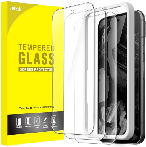 JETech Protector de Pantalla para Google Pixel 8a 6,1 Pulgadas, Cristal Vidrio Templado con Marco de Instalación Fácil, Compatible Huellas Dactilares, HD Clara, 3 Unidades