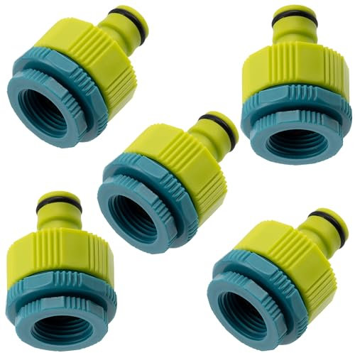 AERZETIX - C74787 - Juego de 5 Adaptadores de Grifo 1''-1/2''-3/4'' Lado Hembra y Lado Macho 1/2'' - Racor rápido para Manguera de riego - Nariz del Grifo - plástico