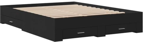 vidaXL Bettgestell, Bett mit Schubladen, Bettrahmen mit Sperrholzlatten, Doppelbett für Schlafzimmer, Schubladenbett, Schwarz 140x200cm Holzwerkstoff