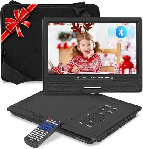 12.5 inch Portable DVD Player, Bluetooth Headrest Video Players with 10.1 Inch Swivel Screen, 5 Hours Rechargeable Battery, DVD Player for