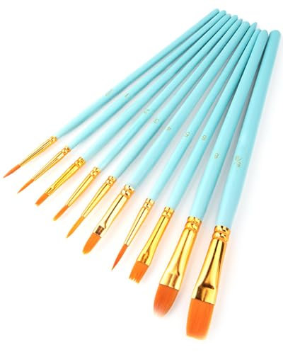 BAVALIN Juego de 10 Pinceles de Nailon - Conjunto de Pinceles de Artista para Acuarela, Acrílico, Óleo, Acuarela, Gouache y Pintura Facial, Adultos y Niños (Azul)