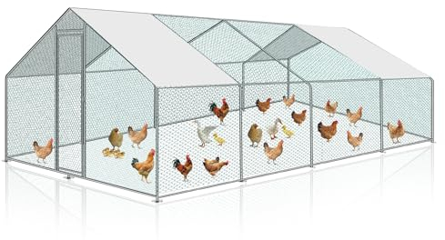 Ollewiellan 3x8x2m Hühnerstall Freilaufgehege Metall Freigehege, Hühnerkäfig Kleintierstall Voliere mit Dachplane, Heimtiergehege für Hühner Geflügel Kleintiere