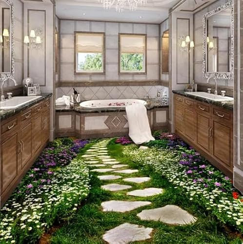 Benutzerdefinierte Boden Tapete Blume Kleine Straße Toiletten Badezimmer 3D Boden Aufkleber Malerei Tapete PVC Selbstklebende Wand Papier Wandbild,350cmX245cm
