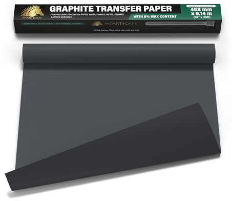 MyArtscape Graphit-Transferpapier-Rolle, schwarzes gewachstes Kohlepapier, 45,7 cm x 9,1 m, Transferpapierrolle, Graphitpapier, präzises Kohlepapier, ideal als Transparentpapier zum Zeichnen